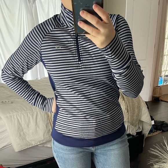 Vineyard Vines Navy Striped Performance Half Zip - Picture 1 of 8